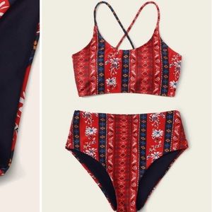 Floral Lace Up Swimsuit